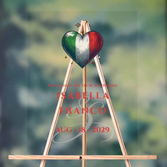 Panneau En Acrylique Italie Couple Heart Mariage Bienvenue (Neutre)
