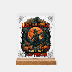 Panneau En Acrylique J'aime Halloween Squelette Épouvantail Pleine Lune