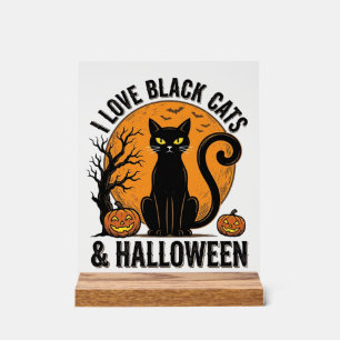 Panneau En Acrylique J'aime les chats noirs Halloween Vintage Shirt Des