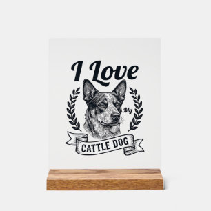Panneau En Acrylique J'aime mon chien de troupeau gravure vintage Desig