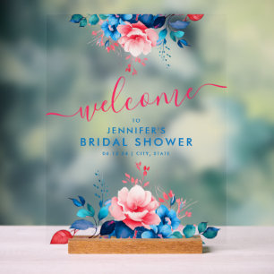 Panneau En Acrylique Jardin Fête des mariées Florale Accueil Rose Bleu