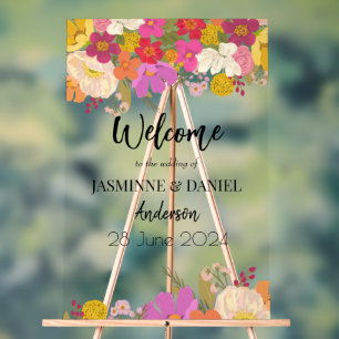 Panneau En Acrylique Jardin Floral Lumineux et Coloré de Mariage Bienve