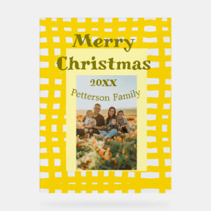 Panneau En Acrylique Jaune carreaux blanc rétro Noël vacances famille