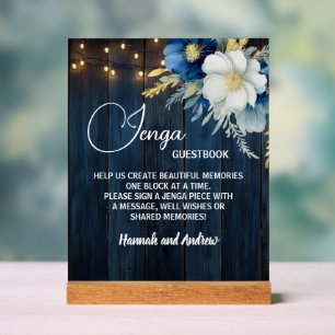 Panneau En Acrylique Jenga Mariage Livre d'or Chaîne Lumières Florales