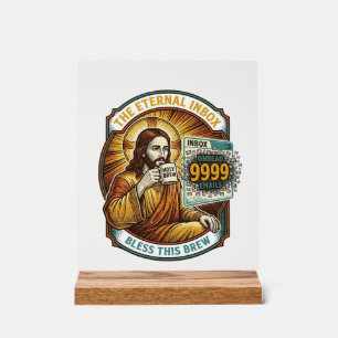 Panneau En Acrylique Jésus 9999 Emails Non Lus Boîte de Réception Zéro