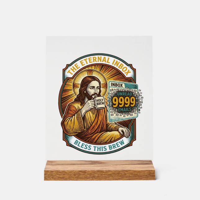 Panneau En Acrylique Jésus 9999 Emails Non Lus Boîte de Réception Zéro  (Recto)