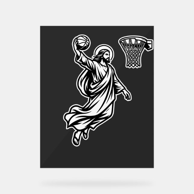 Panneau En Acrylique Jesus Basketball Dunk - Sports Satire (Recto)