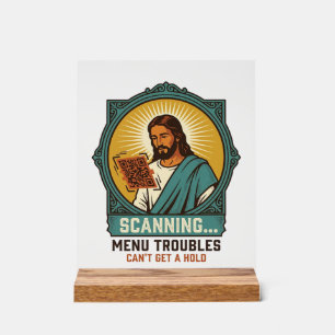 Panneau En Acrylique Jésus Code QR flou ne scannera pas Menu Humour Tec