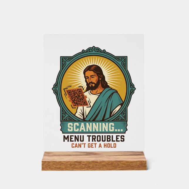 Panneau En Acrylique Jésus Code QR flou ne scannera pas Menu Humour Tec (Recto)