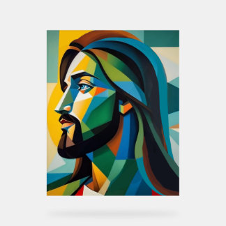 Panneau En Acrylique Jésus en cubisme vert 6