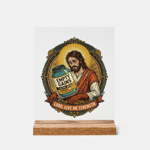 Panneau En Acrylique Jésus épuisé Tube de protéine vide Humour de gym