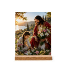 Jésus et petite fille cueillant des lys