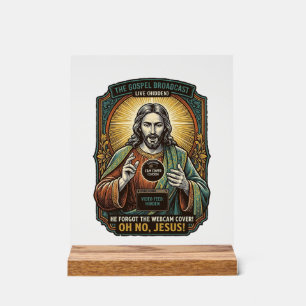 Panneau En Acrylique Jésus Fond noir Webcam oubliée Couverture Virtuell
