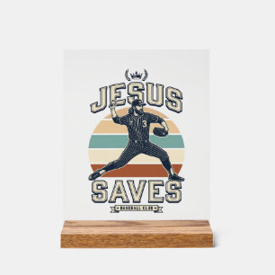 Panneau En Acrylique Jesus Sauve Baseball Vintage Vector Design Chrétie