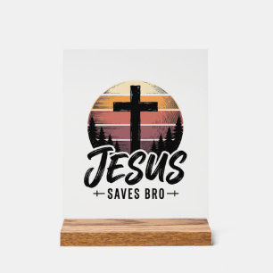 Panneau En Acrylique Jesus Sauve Frère Vintage Chemise Croix Chrétienne