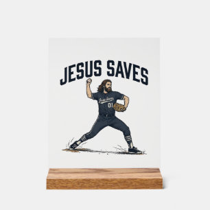 Panneau En Acrylique Jésus Sauve Lanceur de Baseball Vintage Gravure Sh