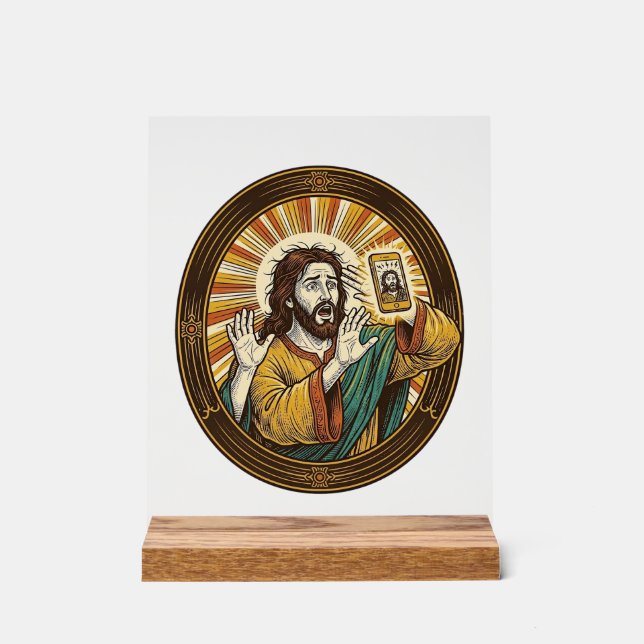 Panneau En Acrylique Jesus Selfie Accidentel avec la caméra frontale et (Recto)