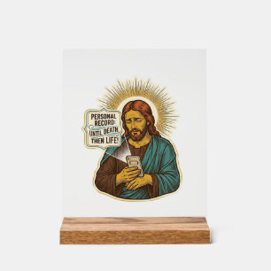 Panneau En Acrylique Jésus Téléphone Mort Pas De Musique Humour De Gym 