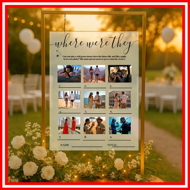 Panneau En Acrylique JEUX DE Fête des mariées OÙ ILS ÉTAIENT (Créateur téléchargé)
