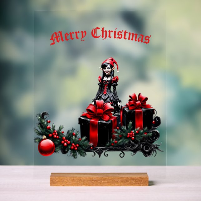 Panneau En Acrylique Joli elfe de Noël gothique. (Neutre)