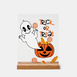 Panneau En Acrylique Joli fantôme avec friandise d'Halloween