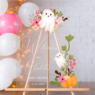 Panneau En Acrylique Joli fantôme fleuri citrouille baby shower d'accue