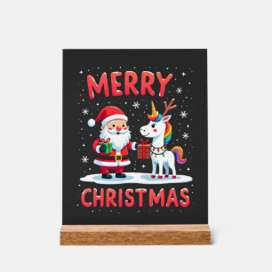 Panneau En Acrylique Joli Père Noël Licorne de Noël sur T-Shi de Noël L
