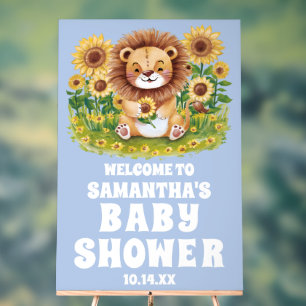 Panneau En Acrylique Joli Sunflower Lion Baby shower bleu Bienvenue