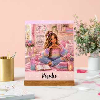 Panneau En Acrylique Jolie Bible chrétienne fille arc-en-ciel rose past