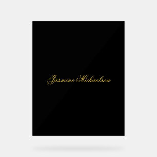 Panneau En Acrylique Jolie calligraphie chic nom noir et or