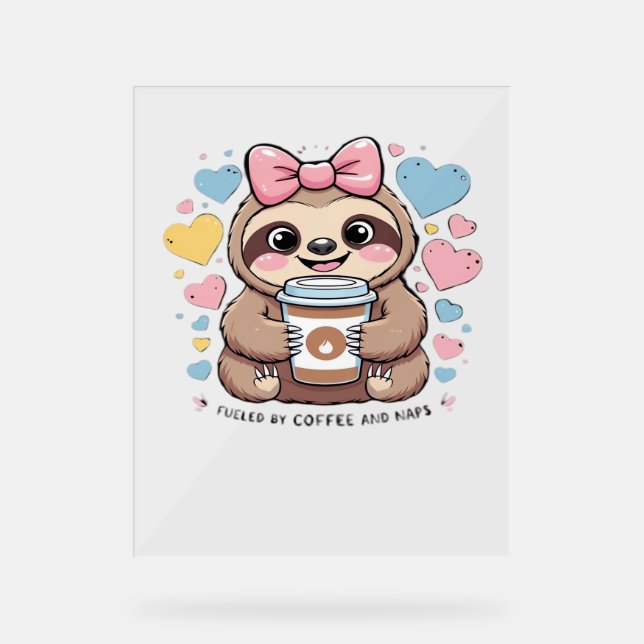Panneau En Acrylique Jolie chemise de l'amoureux de café Sloth - Drôle  (Recto)