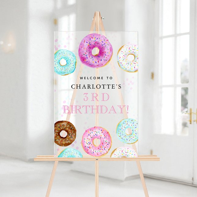 Panneau En Acrylique Jolie fête d'anniversaire sur le thème des Donuts  (Cute Donut Themed Birthday Party Welcome Acrylic Sign
#donutbirthday
#donutthemedparty
)