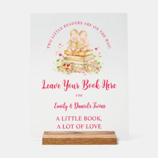 Panneau En Acrylique Jolie Fête de Naissance de Jumeaux Premiers Livres