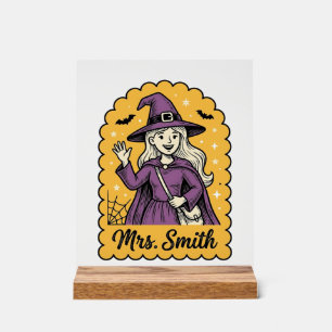 Panneau En Acrylique Jolie Sorcière Enseignante Mme Smith Vintage Hallo