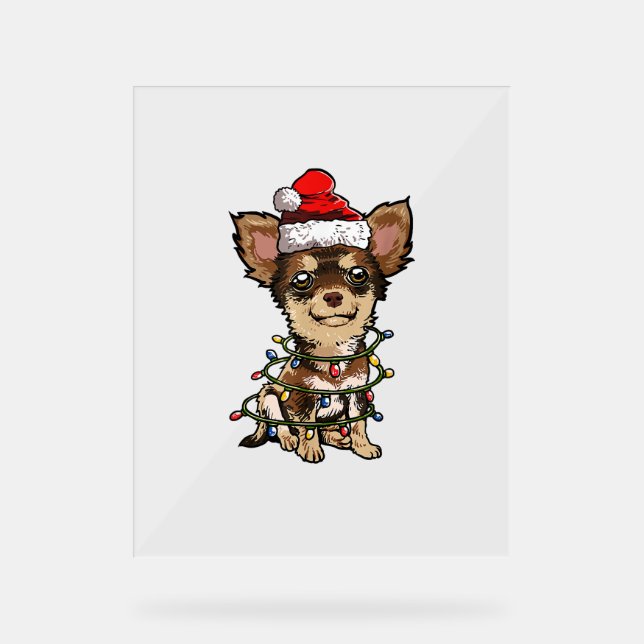 Panneau En Acrylique Jote Chihuahua Père Noël Feux de Noël Joyeux Noël (Recto)