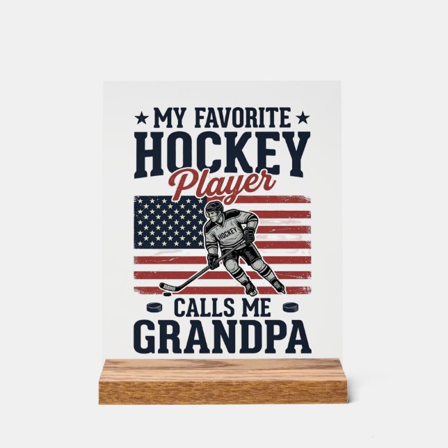 Panneau En Acrylique Joueur de hockey préféré m'appelle grand-père vint (Recto)