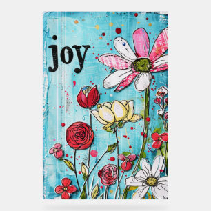Panneau En Acrylique *~* JOY Joyfull - Fleur Whimsical colorée