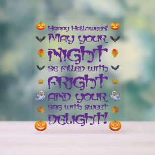 Panneau En Acrylique Joyeuse Nuit d'Halloween de Terreur
