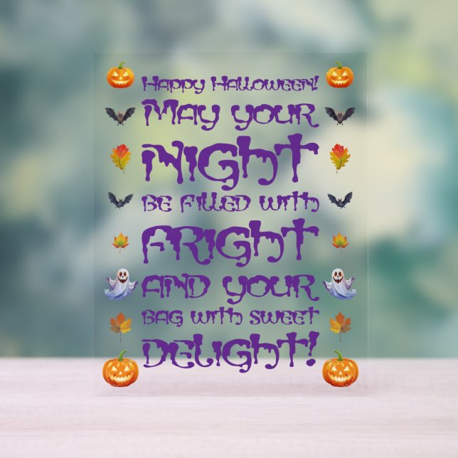 Panneau En Acrylique Joyeuse Nuit d'Halloween de Terreur (Neutre)