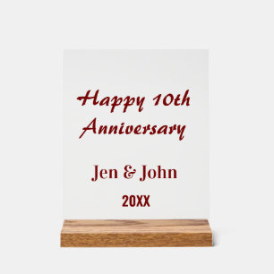 Panneau En Acrylique Joyeux 10ème anniversaire de mariage mauve nom sim