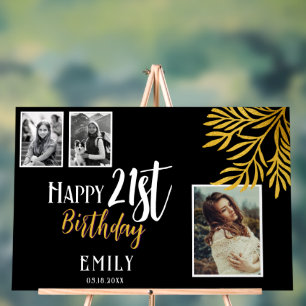 Panneau En Acrylique Joyeux 21e anniversaire Gold Foliage 3 Fond photo