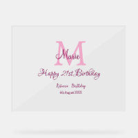Joyeux 21e Anniversaire rose ajouter nom monogramm