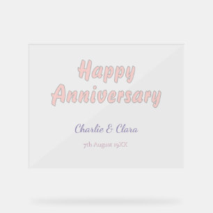 Panneau En Acrylique Joyeux anniversaire ajouter nom rose gris pastel g