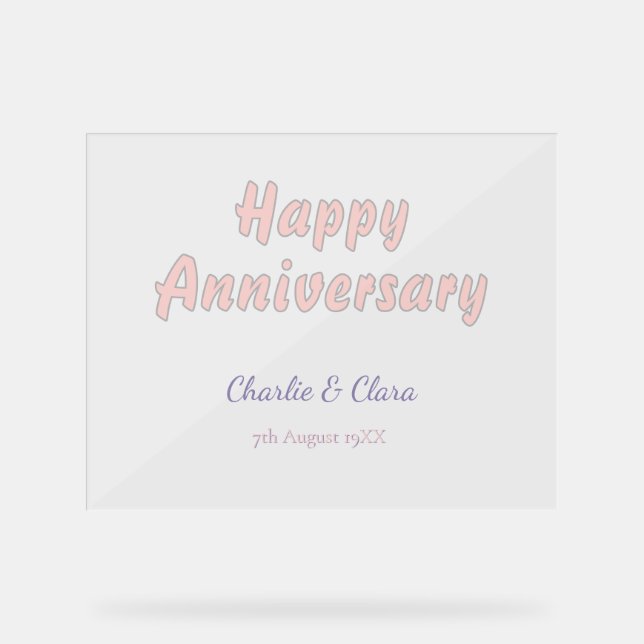 Panneau En Acrylique Joyeux anniversaire ajouter nom rose gris pastel g (Recto)