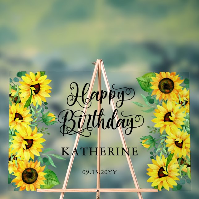 Panneau En Acrylique Joyeux Anniversaire Boho Sunflowers | Eucalyptus P (Neutre)