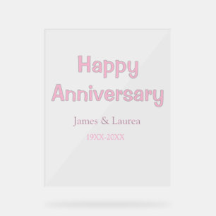 Panneau En Acrylique Joyeux anniversaire de mariage nom date année rose