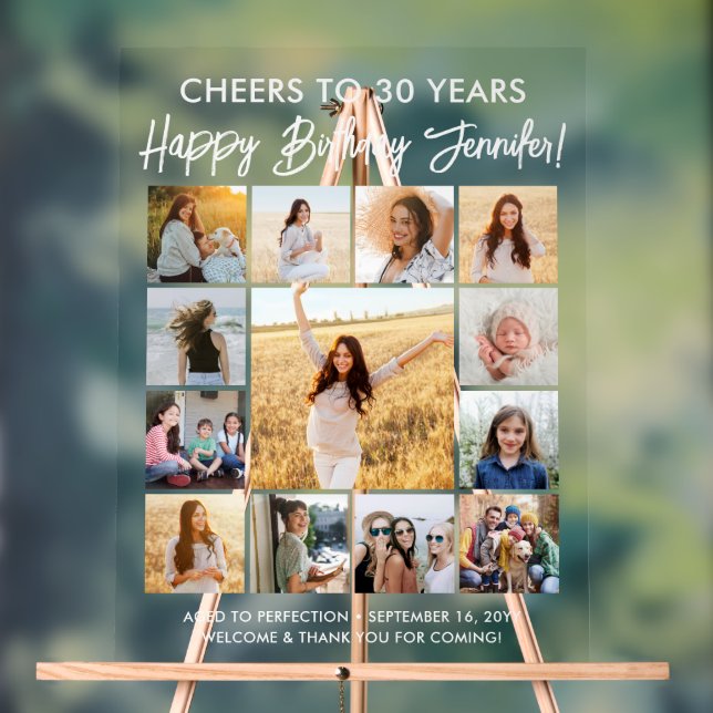 Panneau En Acrylique Joyeux Anniversaire moderne Script Photo Collage P (Neutre)