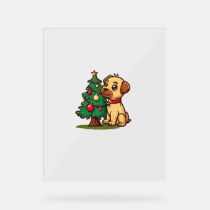 Panneau En Acrylique Joyeux chien de Noël avec joli arbre pour adultes 