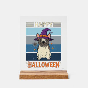 Panneau En Acrylique Joyeux Halloween Bouledogue Français Sorcière Toil