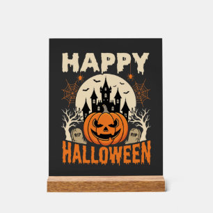 Panneau En Acrylique Joyeux Halloween Citrouille de Jack Château Hanté